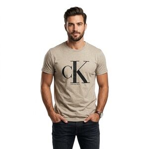 Calvin Klein Classic Logo Tee Slim Fit Shirt TAN / BEIGE Sz L New Without Tags